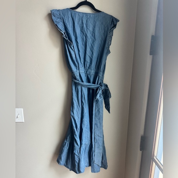 J.Crew Chambray Wrap Midi Dress Flutter Sleeve Tie Waist Resortwear Boho Demim - Picture 7 of 8